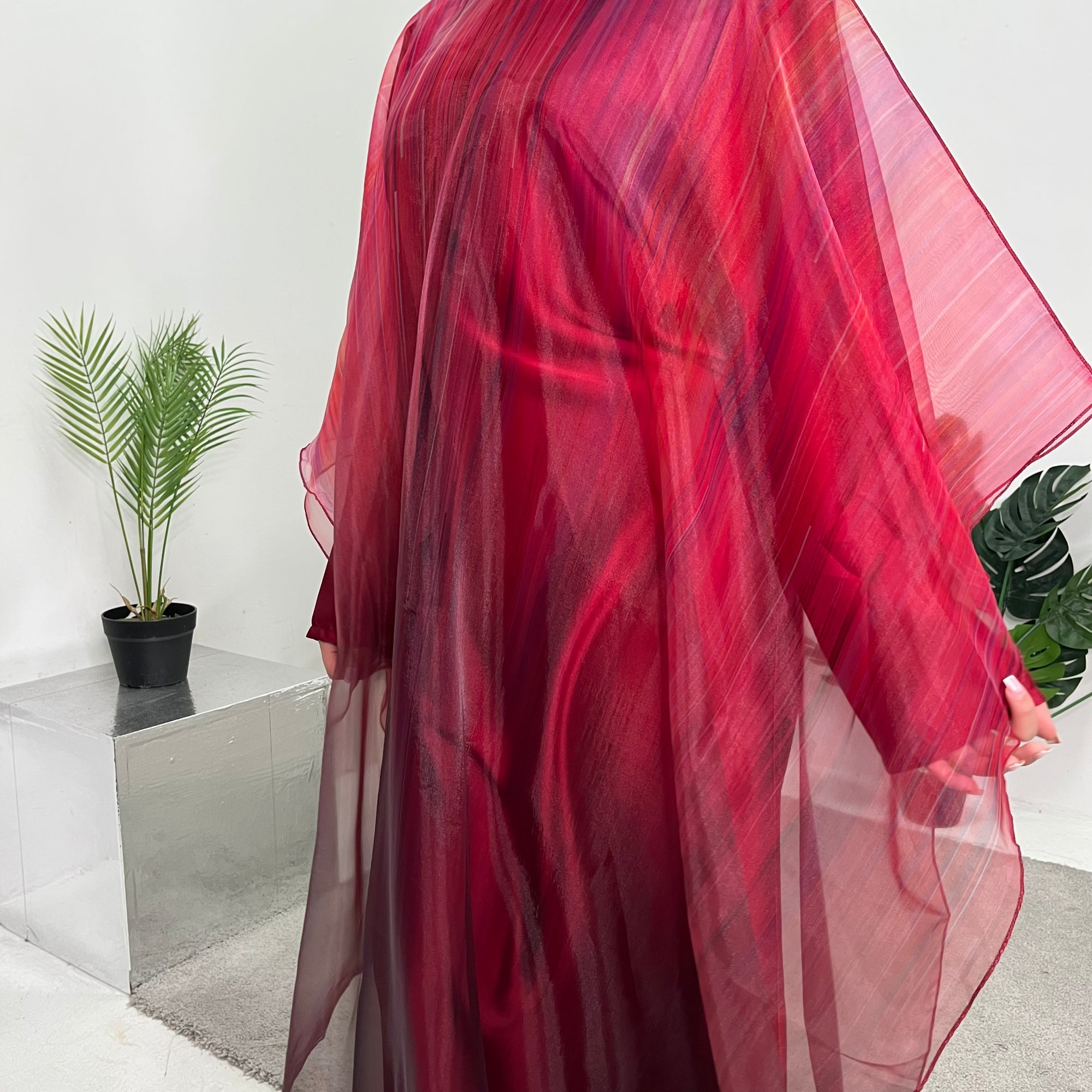 Modesty Overlay Amina Wine Printed Mesh Overlay Modest Tie Dress – House Of Haniya