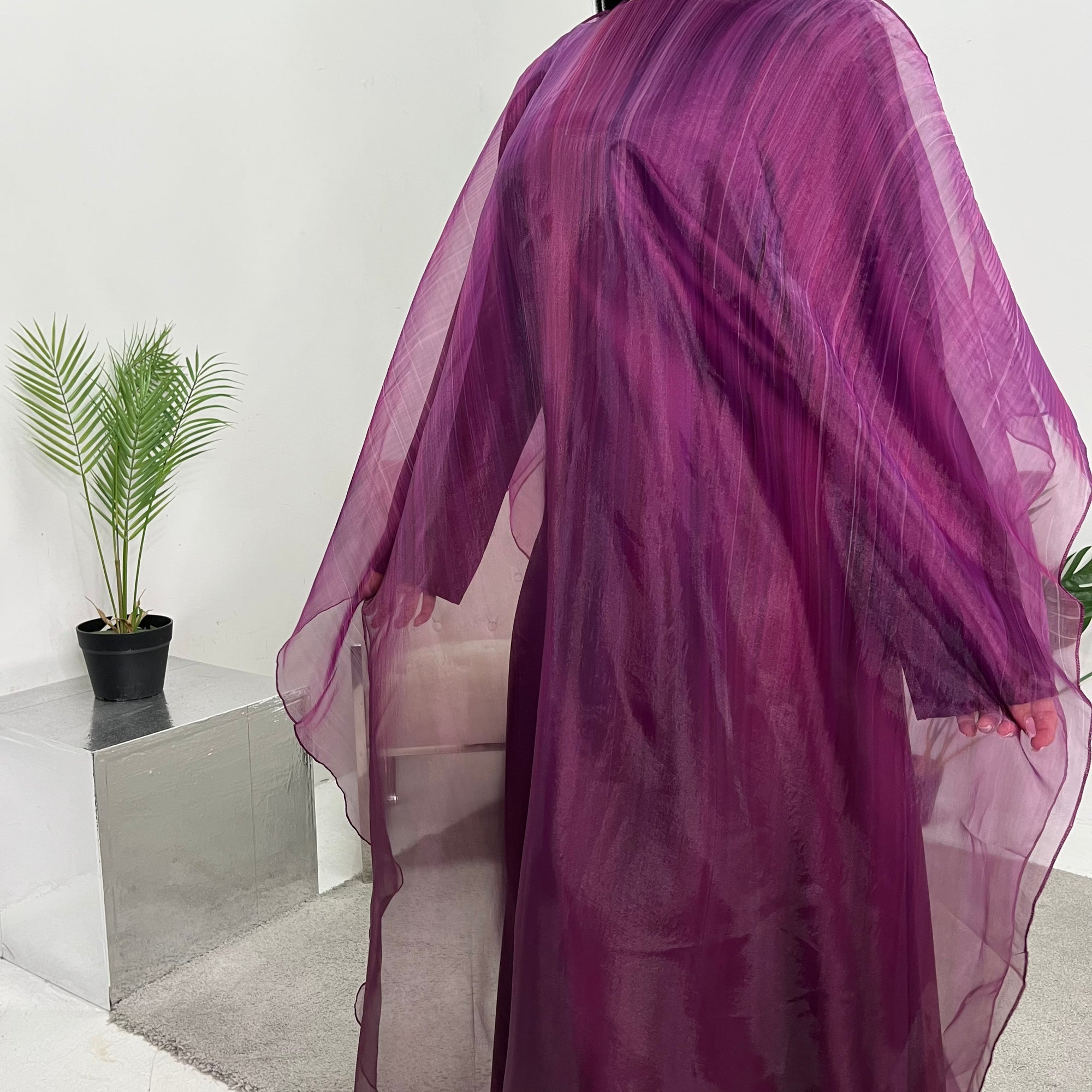 Modesty Overlay Amina Purple Printed Mesh Overlay Modest Tie Dress – House Of Haniya