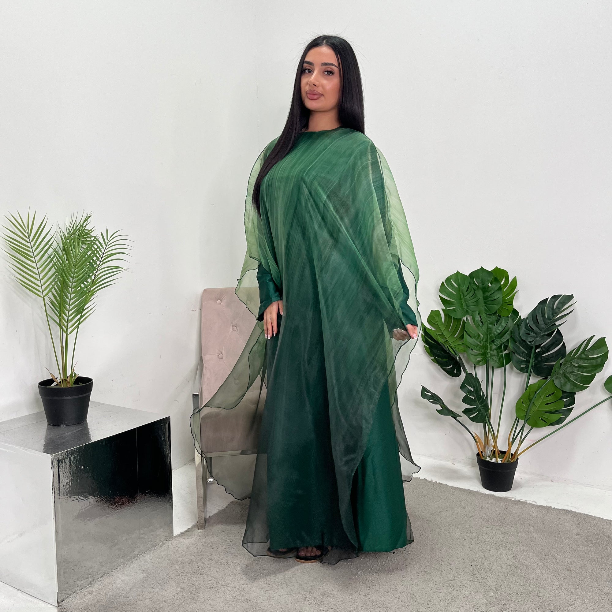 Amina Emerald Green Printed Mesh Overlay Modest Tie Dress House Of Haniya Amina Emerald Green Printed Mesh Overlay Modest Tie Dress House Of Haniya