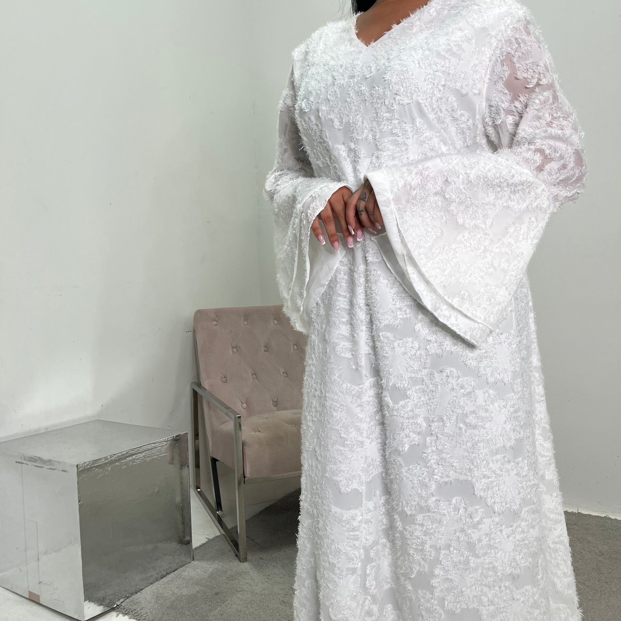 Naira White Modest Lined Summer V Neck Flare Sleeve Tie Back Dress House Of Haniya Naira White Modest Lined Summer V Neck Flare Sleeve Tie Back Dress House Of Haniya