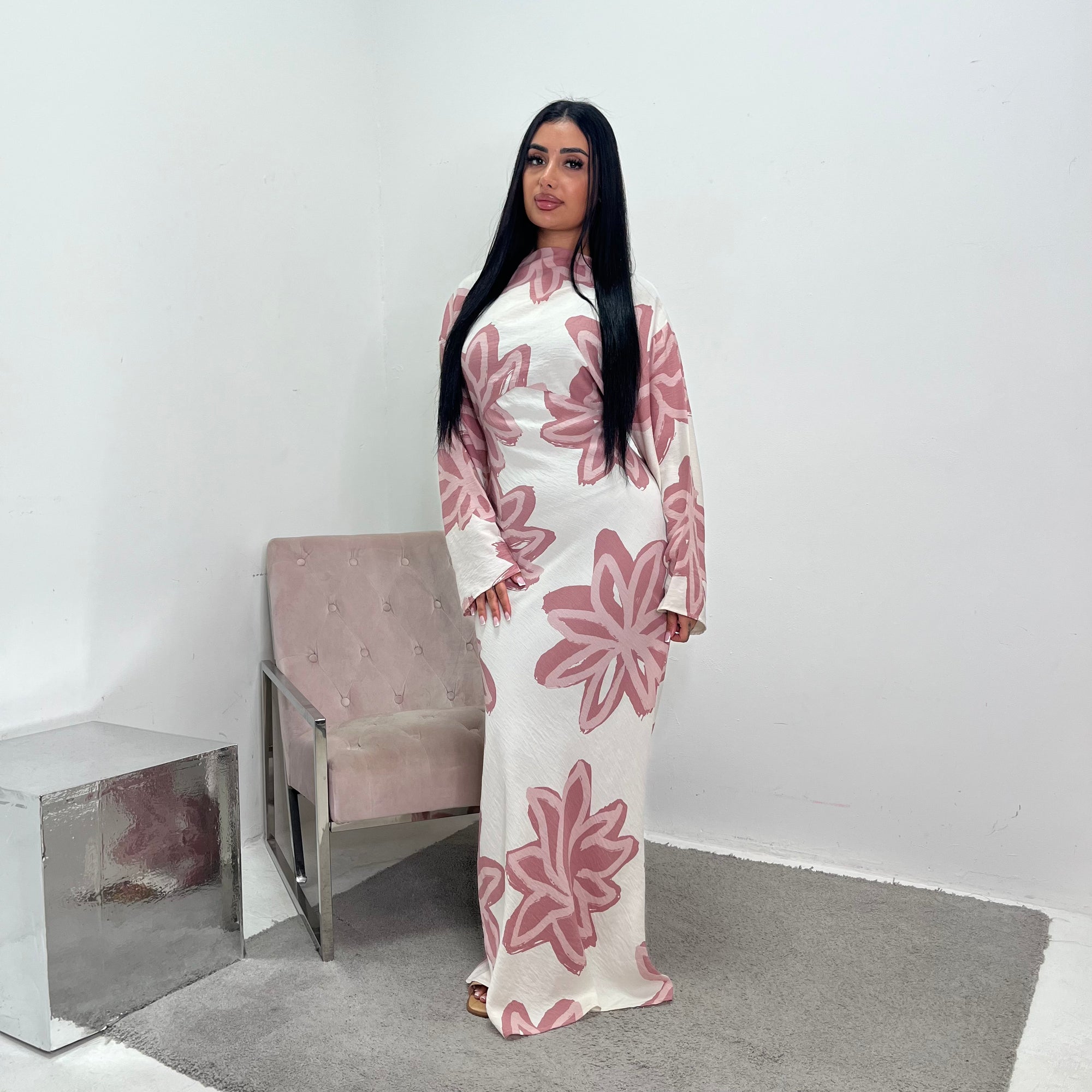 Zuri Pink Linen Summer Floral Modest Dress House Of Haniya Zuri Pink Linen Summer Floral Modest Dress House Of Haniya