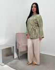Anita Khaki & Cream Floral Embroidery Linen Co-ord Set