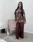 Anita Chocolate & Cream Floral Embroidery Linen Co-ord Set