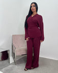 Ahura Wine V Neck Wrap Over Co Ord