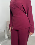 Ahura Wine V Neck Wrap Over Co Ord