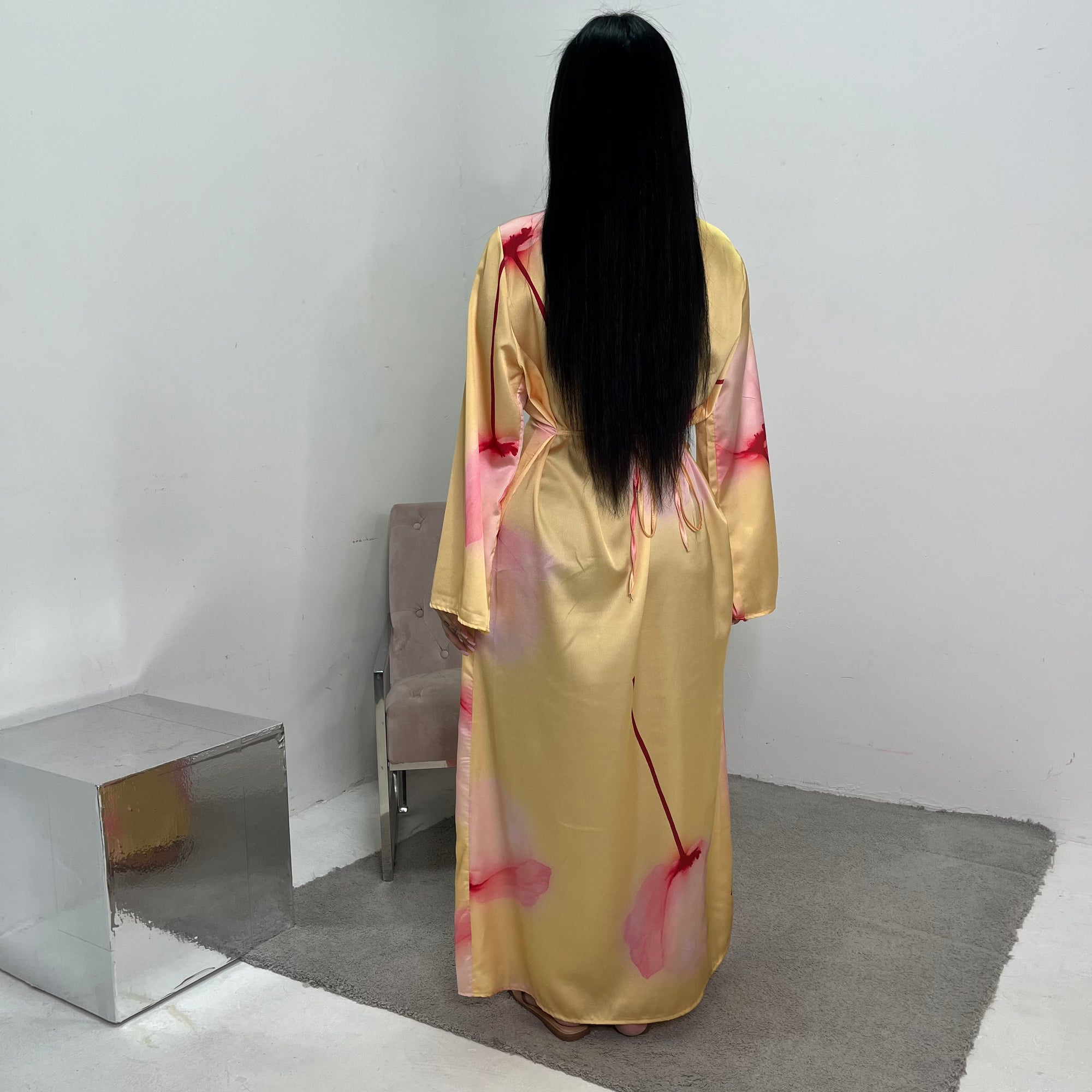 Darcy Yellow Modest Flower Print Tie Back Dress