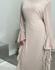 Eiman Beige Summer Tie Back Long Sleeve Mesh With Lining Modest Dress