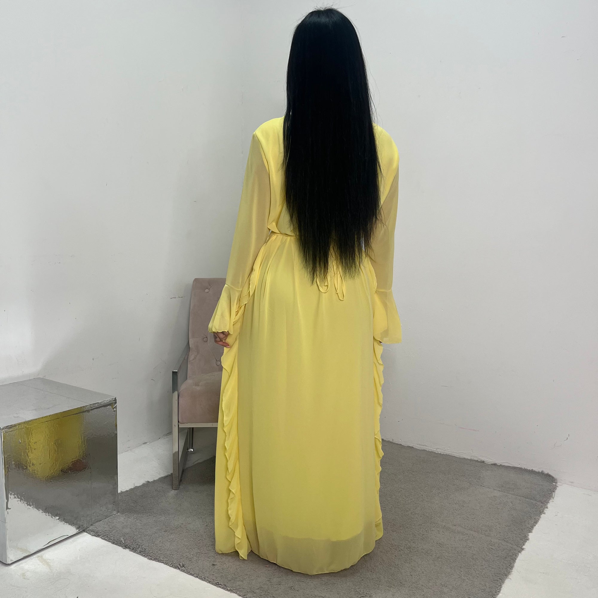 yellow long sleeve summer dress Maura Long Sleeve Lace-Up Back Dress Floral Yellow