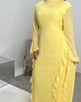 Eiman Yellow Summer Tie Back Long Sleeve Mesh With Lining Modest Dress