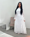 Eiman White Summer Tie Back Long Sleeve Mesh With Lining Modest Dress
