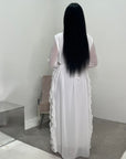 Eiman White Summer Tie Back Long Sleeve Mesh With Lining Modest Dress
