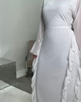 Eiman White Summer Tie Back Long Sleeve Mesh With Lining Modest Dress