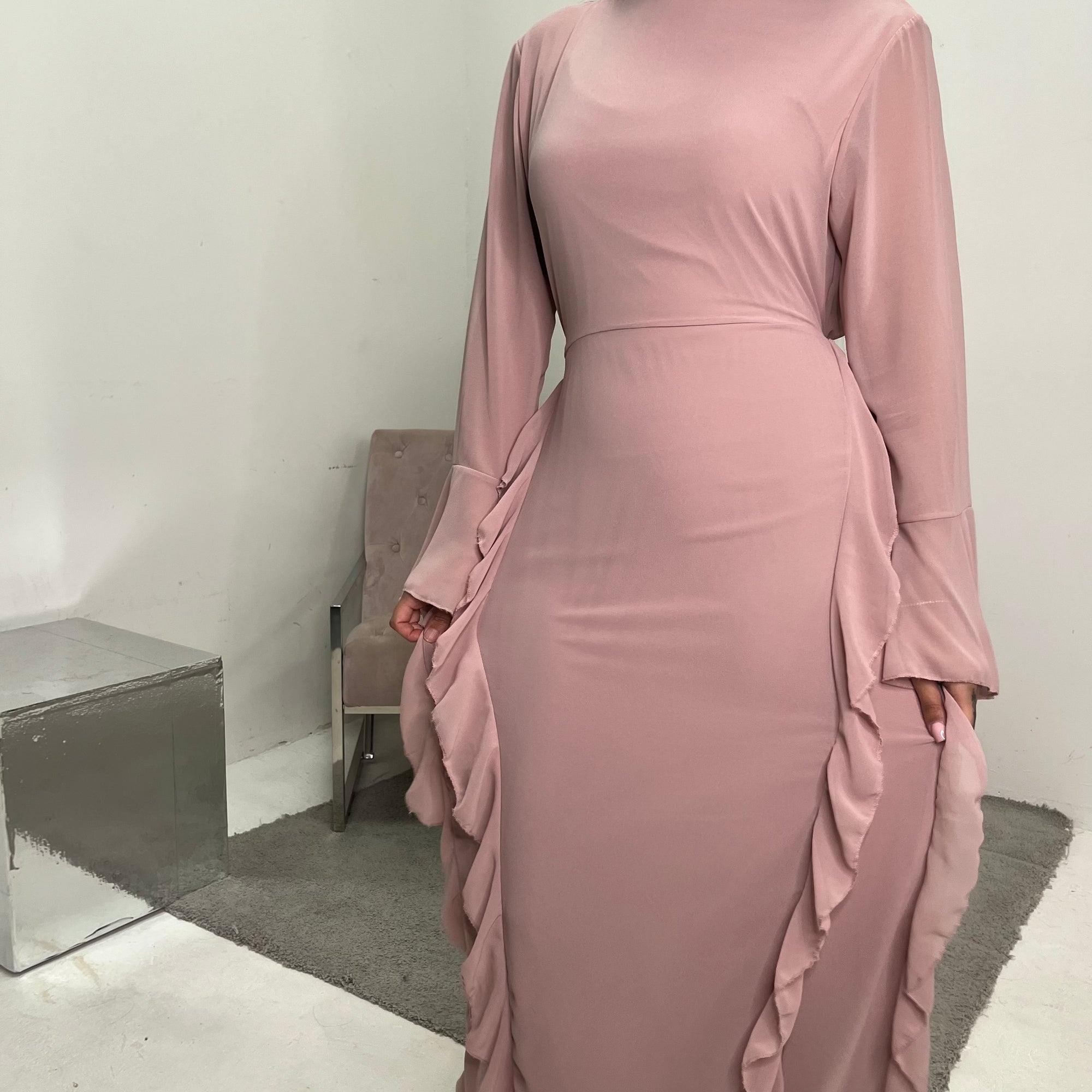 Eiman Pink Summer Tie Back Long Sleeve Mesh With Lining Modest Dress House Of Haniya Eiman Pink Summer Tie Back Long Sleeve Mesh With Lining Modest Dress House Of Haniya
