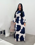 Kaleen Navy Floral Tie Back Modest Dress with Elasticated Cuff Sleeves