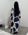 Kaleen Navy Floral Tie Back Modest Dress with Elasticated Cuff Sleeves