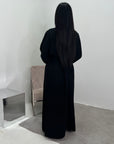 Ayma Black Ladies Modest Summer Linen Tie Back Plain Dress