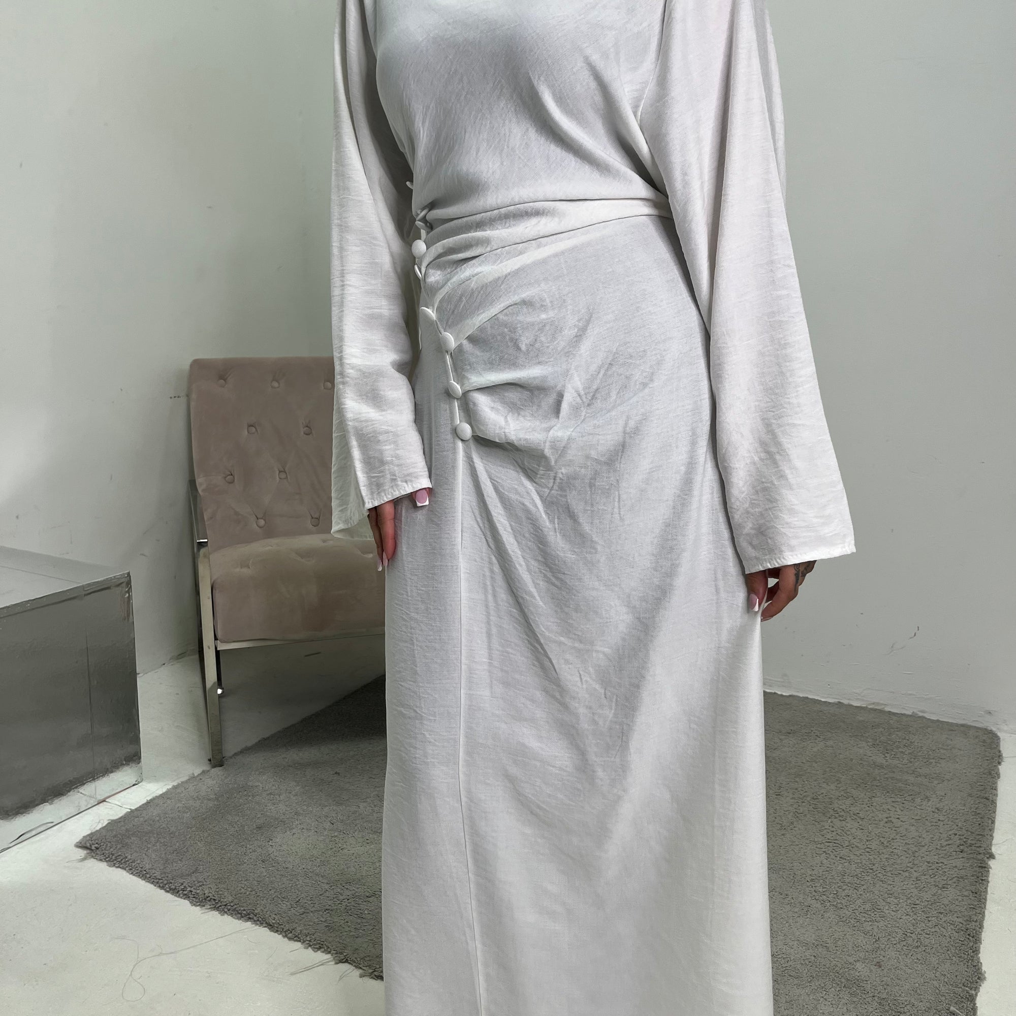 Zaneta White Linen Side Button Detail Modest Dress House Of Haniya Zaneta White Linen Side Button Detail Modest Dress House Of Haniya