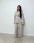 Dina Mocha V Neck Pleated Co Ord Set