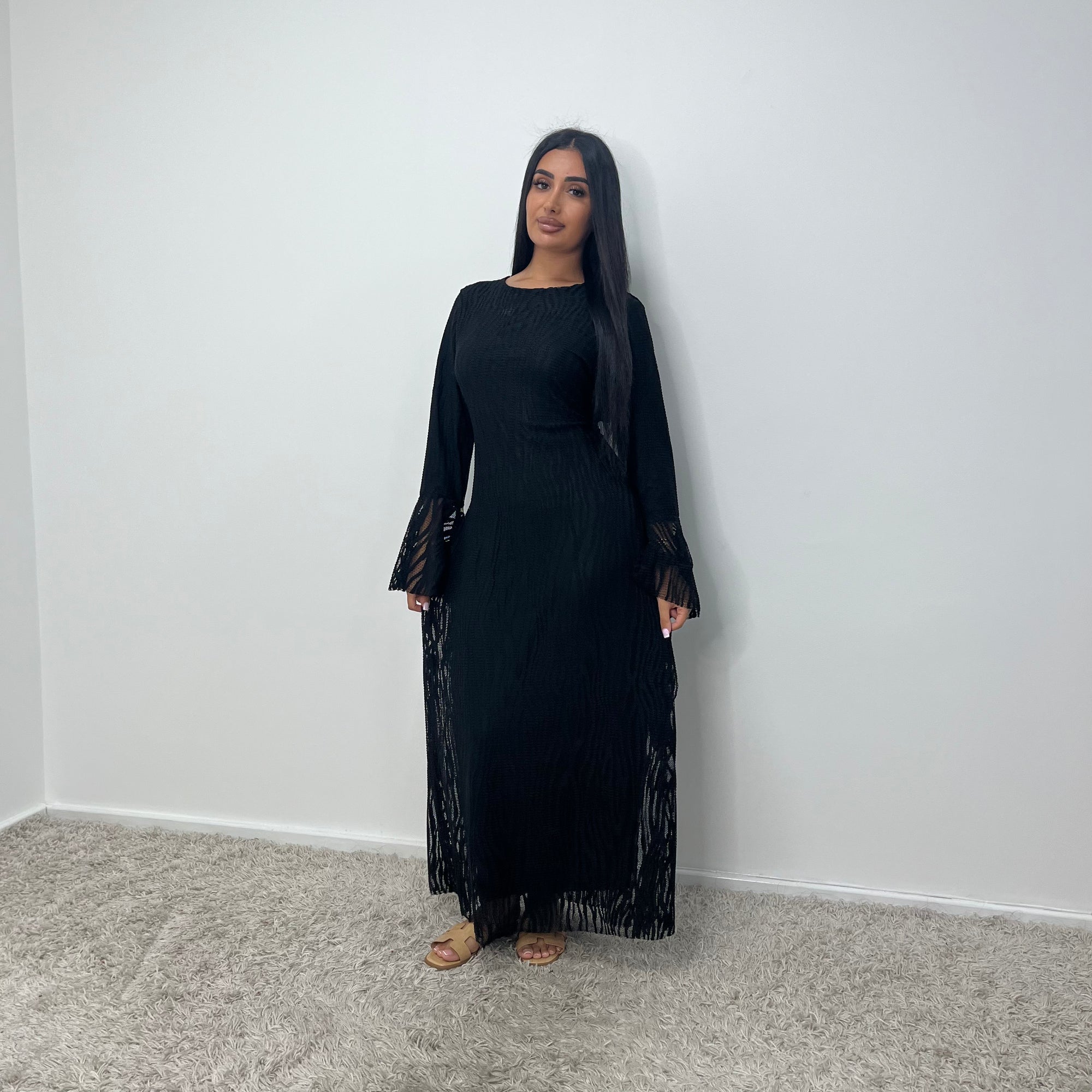Iris Black Lace detail Modest Flare Sleeve Dress House Of Haniya Iris Black Lace detail Modest Flare Sleeve Dress House Of Haniya