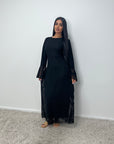 Iris Black Lace detail Modest Flare Sleeve Dress
