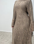 Iris Mocha Lace detail Modest Flare Sleeve Dress