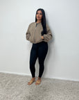 Rira Mocha Elasticated Waist & Sleeve Bomber Jacket