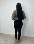 Rira Mocha Elasticated Waist & Sleeve Bomber Jacket