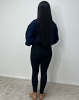 Rira Navy Elasticated Waist & Sleeve Bomber Jacket