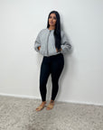 Rira Grey Elasticated Waist & Sleeve Bomber Jacket