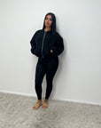 Rira Black Elasticated Waist & Sleeve Bomber Jacket