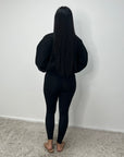 Rira Black Elasticated Waist & Sleeve Bomber Jacket
