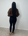 Rira Brown Elasticated Waist & Sleeve Bomber Jacket