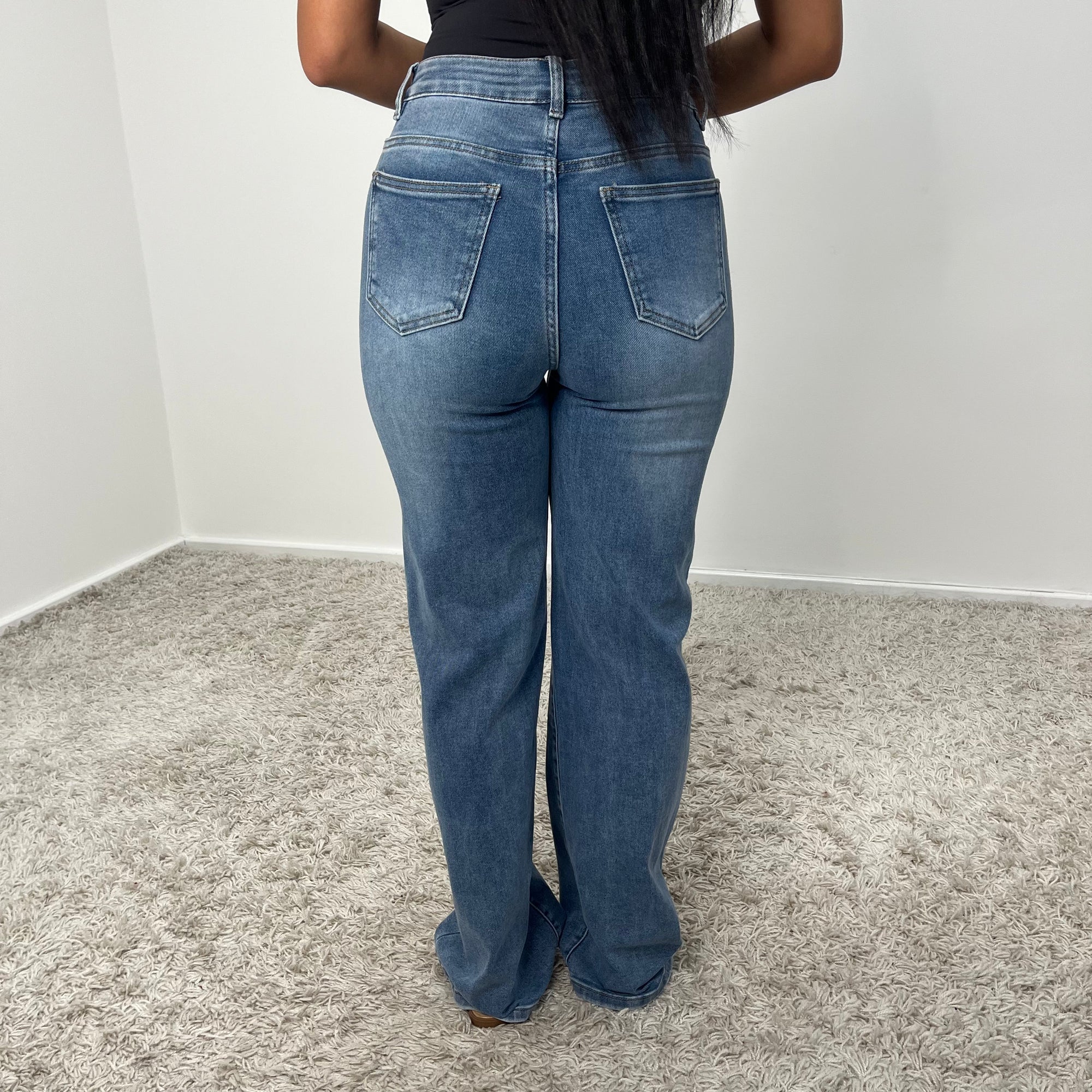 Fana Mid Blue Stretchy Straight Leg Jean - Regular