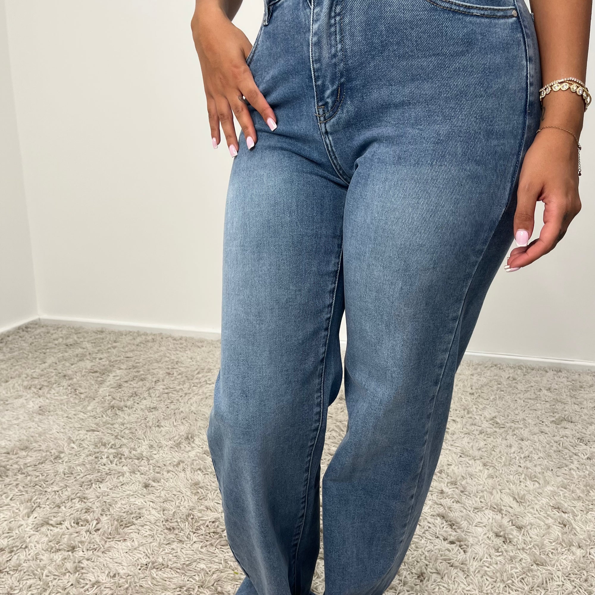 Fana Mid Blue Stretchy Straight Leg Jean - Regular
