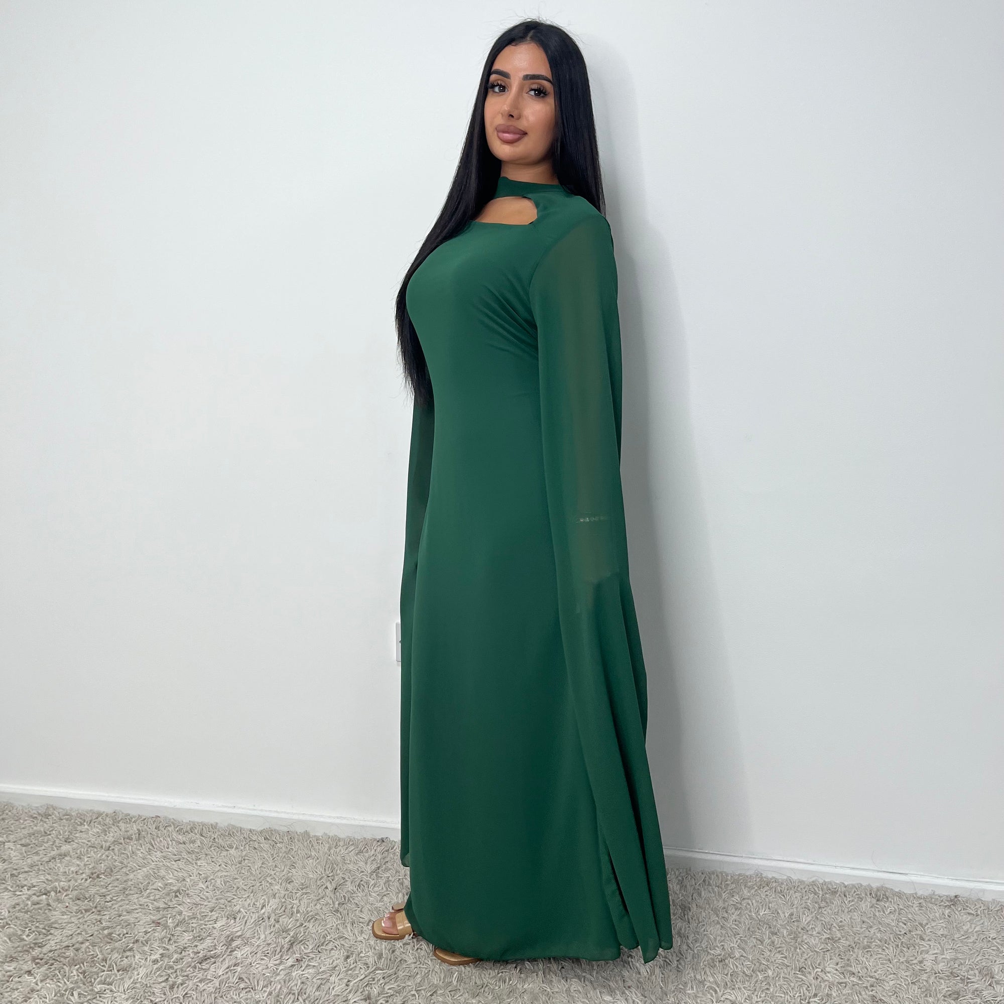 Masah Emerald Green Cape Sleeve Modest Dress House Of Haniya Masah Emerald Green Cape Sleeve Modest Dress House Of Haniya