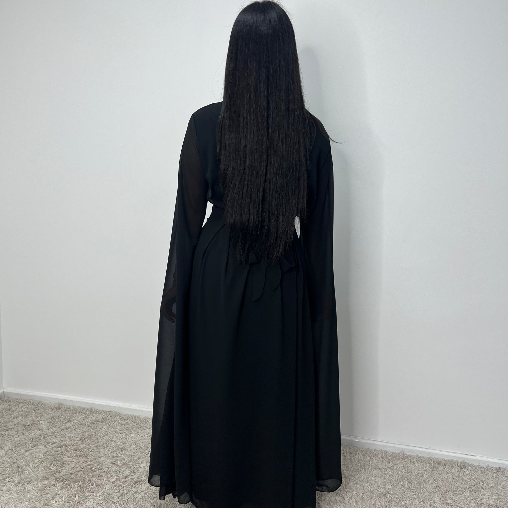 Masah Black Cape Sleeve Modest Dress