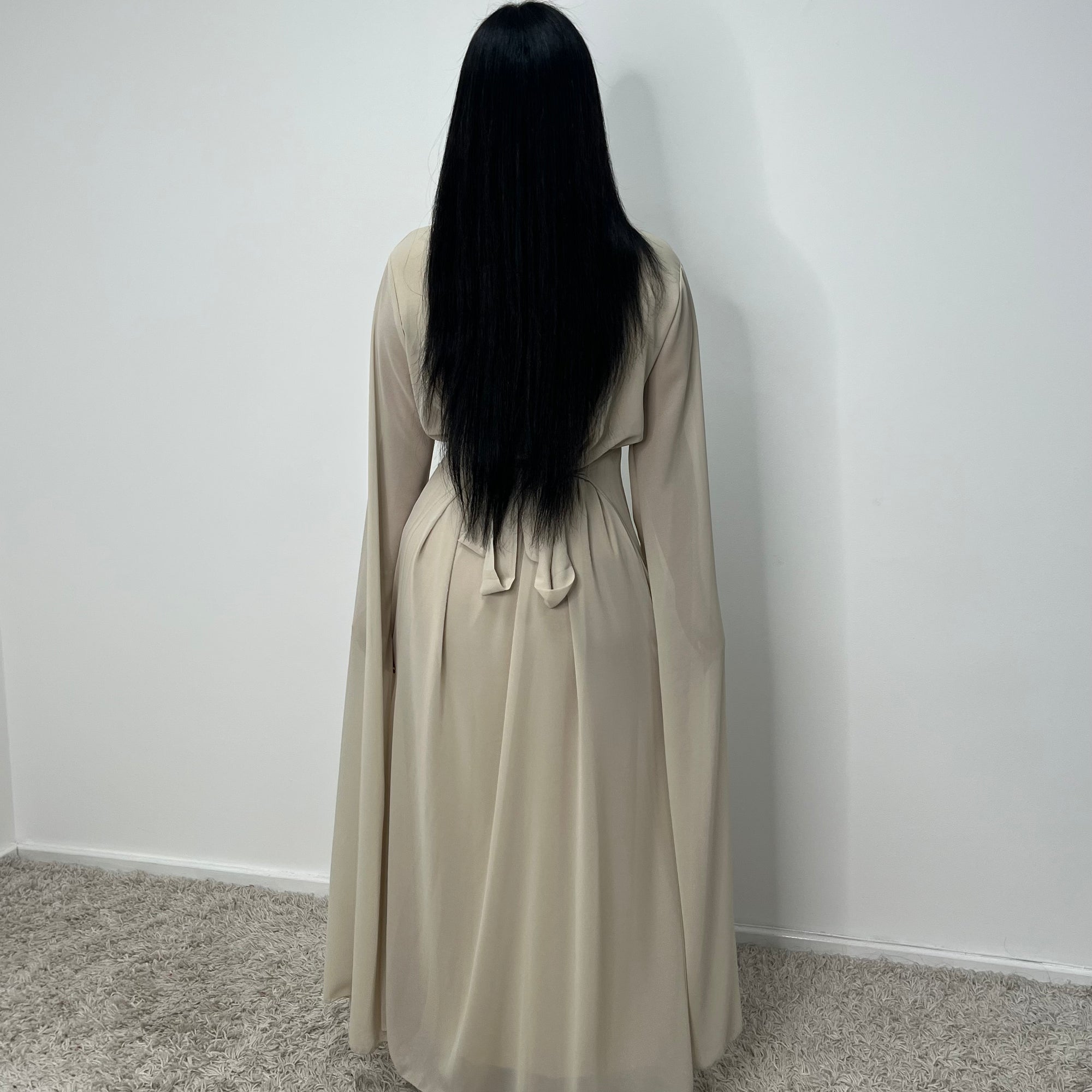 Masah Beige Cape Sleeve Modest Dress