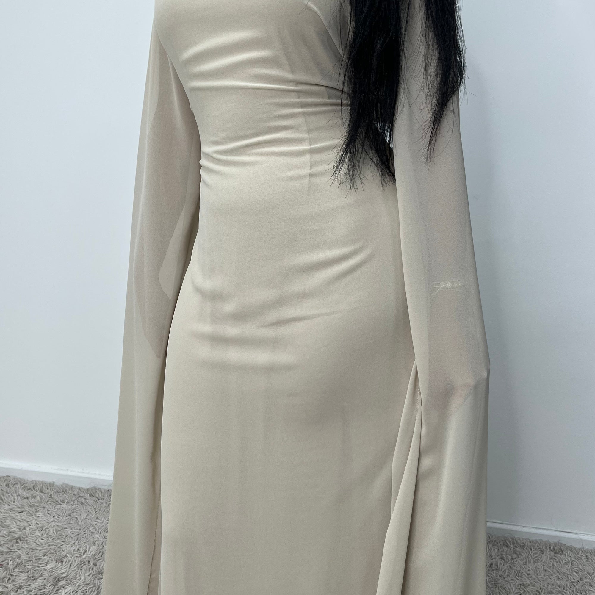 Masah Beige Cape Sleeve Modest Dress
