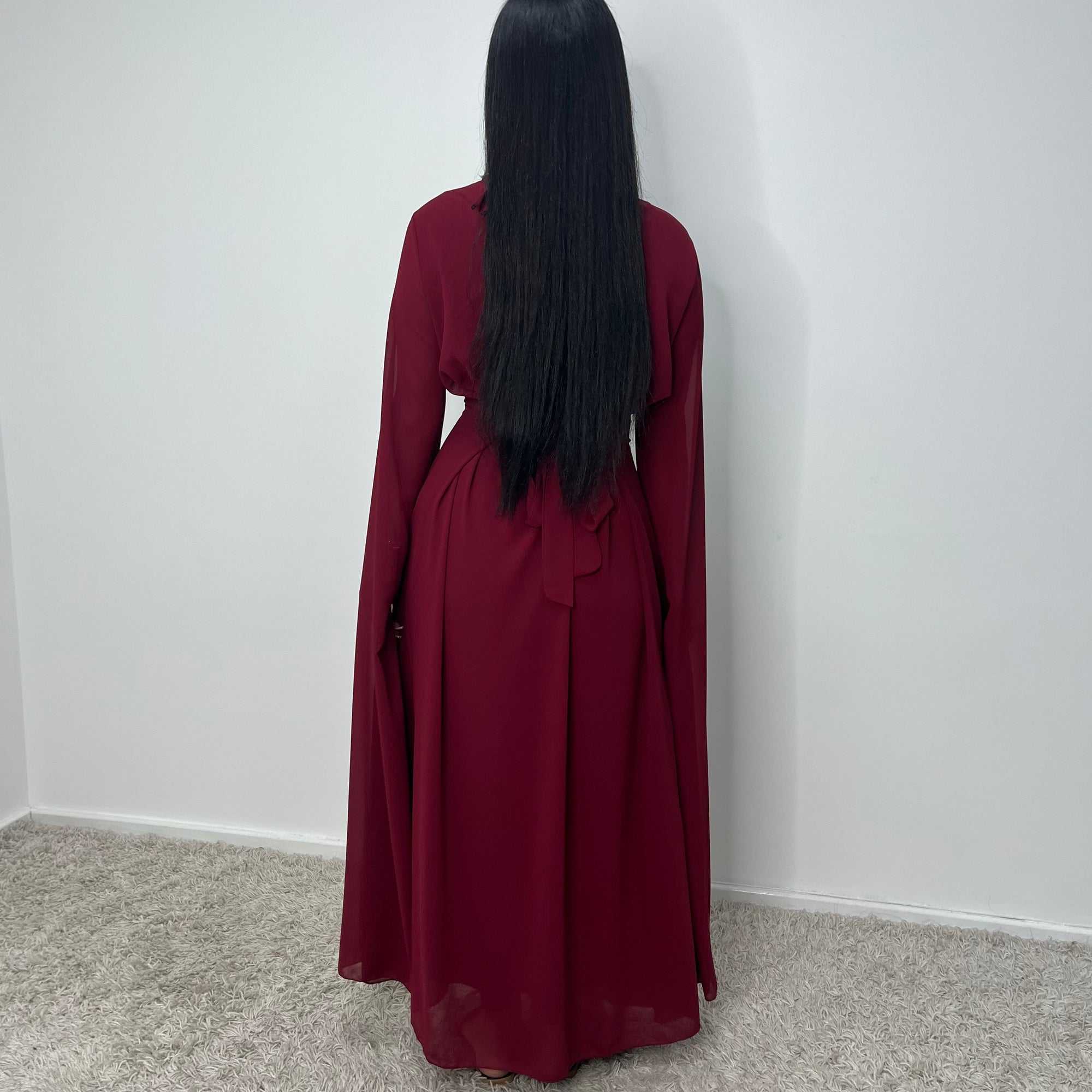 Masah Wine Cape Sleeve Modest Dress