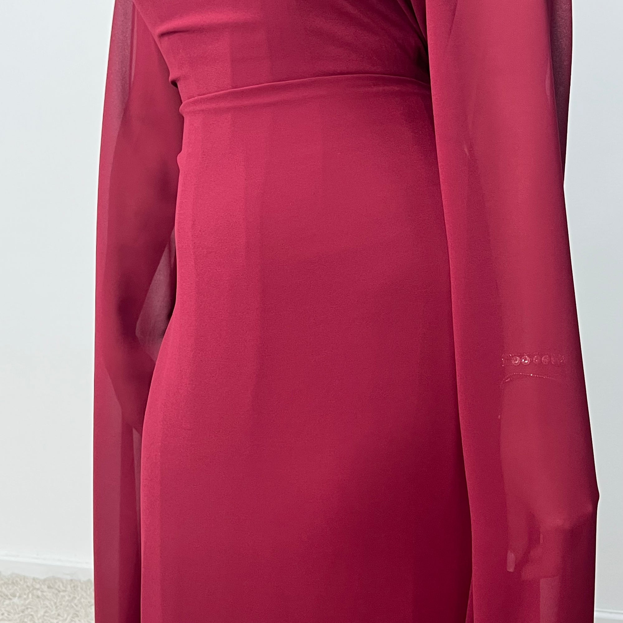 Masah Wine Cape Sleeve Modest Dress