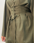 Anna Khaki V Neck Pleated Front Tie Co Ord Set
