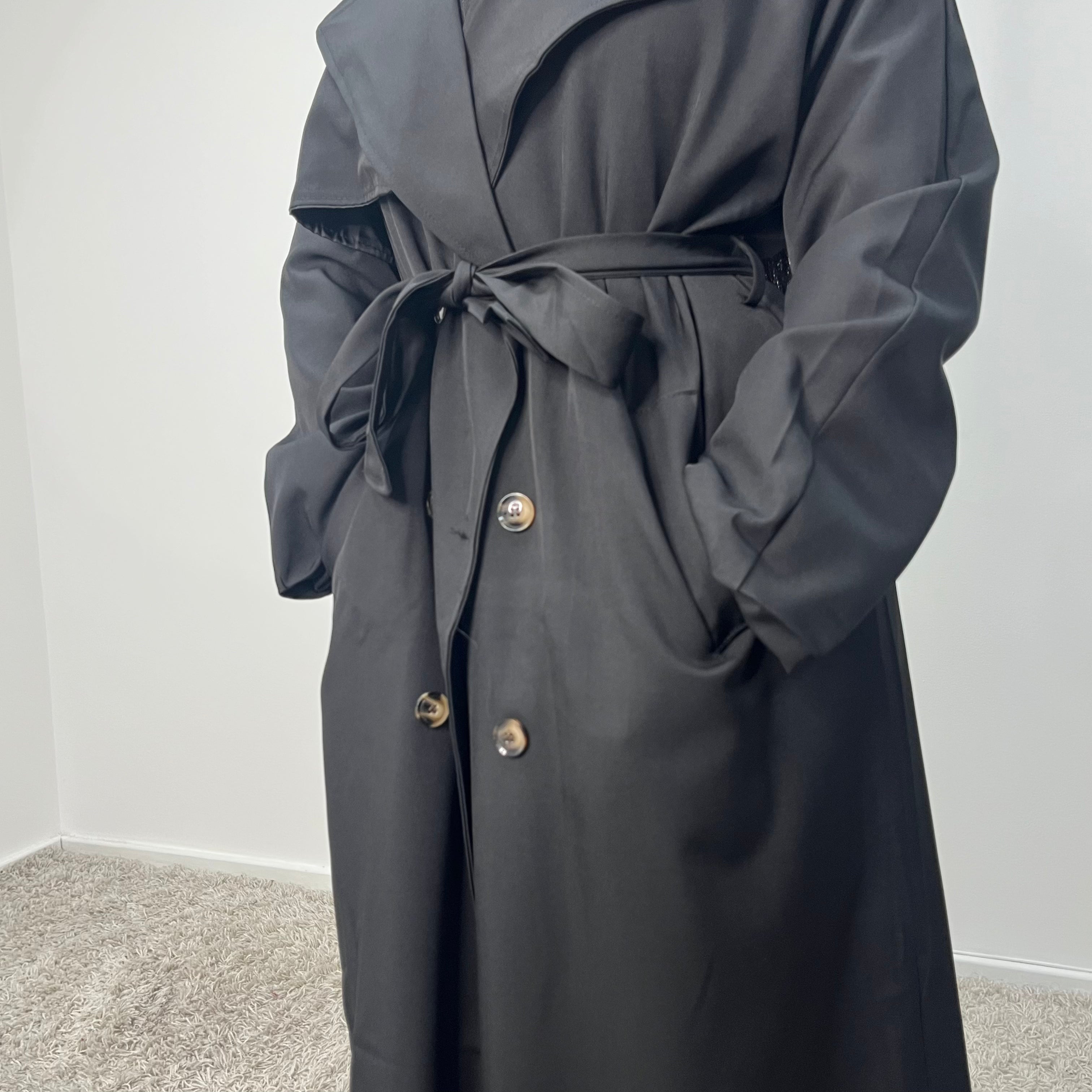 Sanari Black Premium Belted Trench Coat – House Of Haniya