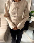 Mahsa Beige Plain Peplum Clasp Detail Top
