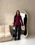 Mahsa Wine Plain Peplum Clasp Detail Top