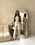 Azli Mocha Soft Asymmetrical Side Ruched Top Trouser Co Ord Set