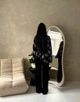 Aya Black With White Floral Mesh Asymmetrical Lined Top