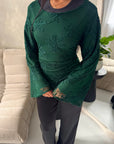 Aya Emerald Green Floral Mesh Asymmetrical Lined Top