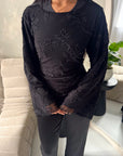 Aya Black Floral Mesh Asymmetrical Lined Top