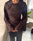 Aya Brown Floral Mesh Asymmetrical Lined Top