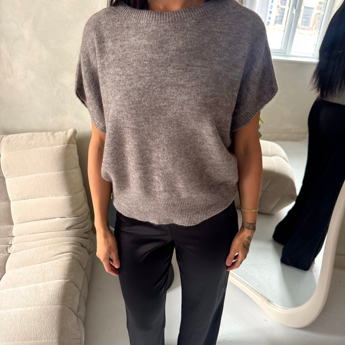 Hala Mocha Soft Knitted Batwing Top